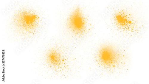 Abstract watercolor spray brushes illustration. Beautiful set of yellow spray brushes