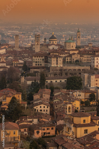 the city of Bergamo, with its monuments, the UNESCO World Heritage Venetian walls that surround the upper city photo