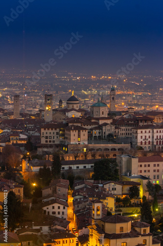 the city of Bergamo  with its monuments  the UNESCO World Heritage Venetian walls that surround the upper city