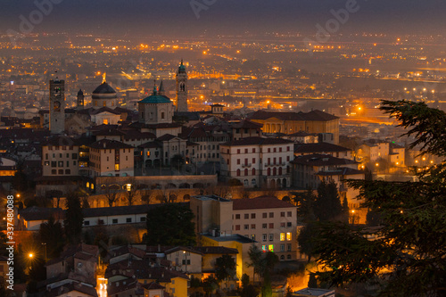 the city of Bergamo, with its monuments, the UNESCO World Heritage Venetian walls that surround the upper city