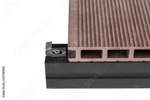 Wood - plastic composite decking system. Building material for terraced.