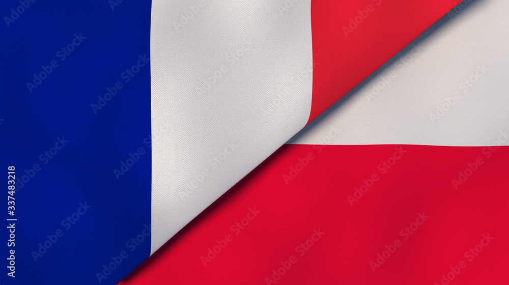 The flags of France and Poland. News, reportage, business background. 3d illustration
