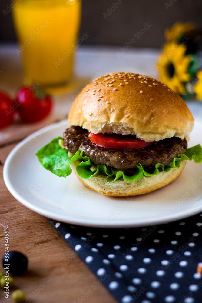 burger with orange juice burger with orange juice