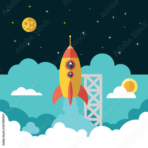 Ilustración de un Cohete despegando representando el impulso de un emprendimiento