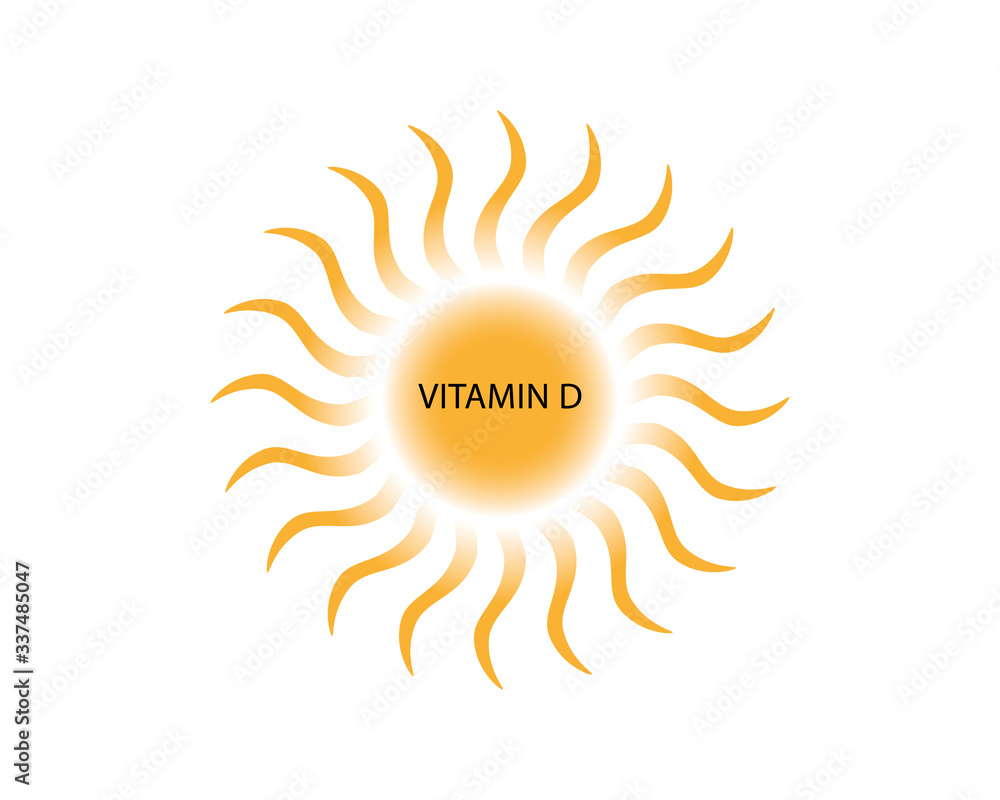 Vitamin D Icon with Sun. Vitamin D glossy label or icon. Vector Illustration Vitamin D Icon with Sun. Vitamin D glossy label or icon. Vector Illustration