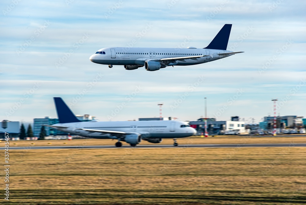 The passenger plane took off . Forwarding agent or delivery concept, aircraft. The passenger plane took off . Forwarding agent or delivery concept, aircraft.