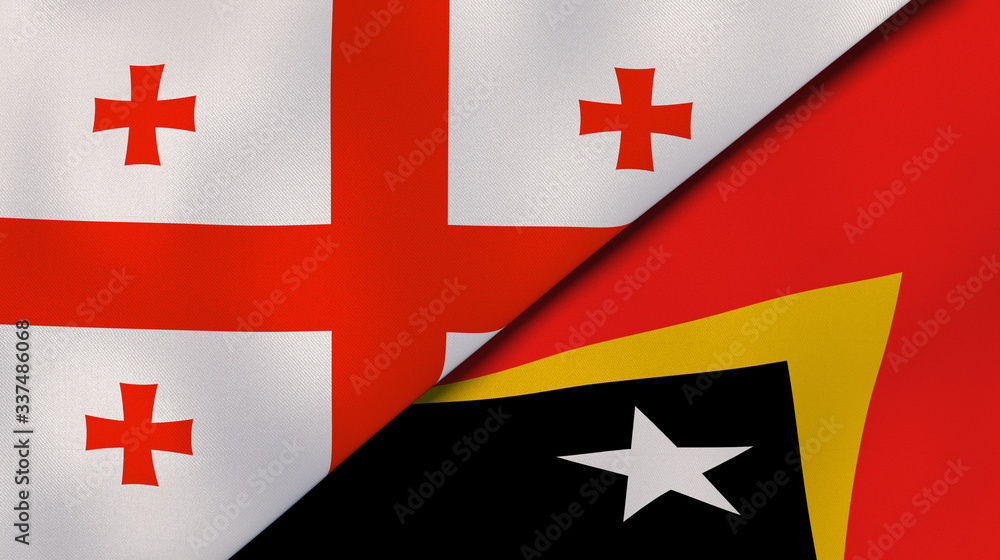 The flags of Georgia and East Timor. News, reportage, business background. 3d illustration