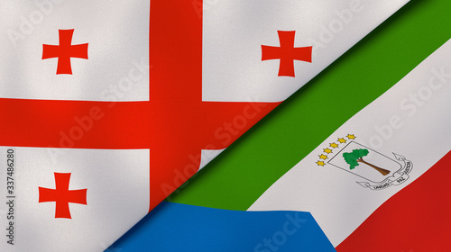 The flags of Georgia and Equatorial Guinea. News, reportage, business background. 3d illustration photo