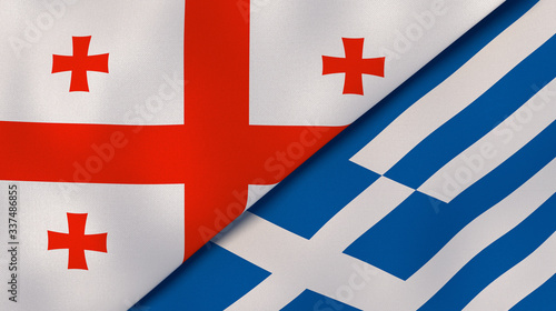 The flags of Georgia and Greece. News, reportage, business background. 3d illustration photo