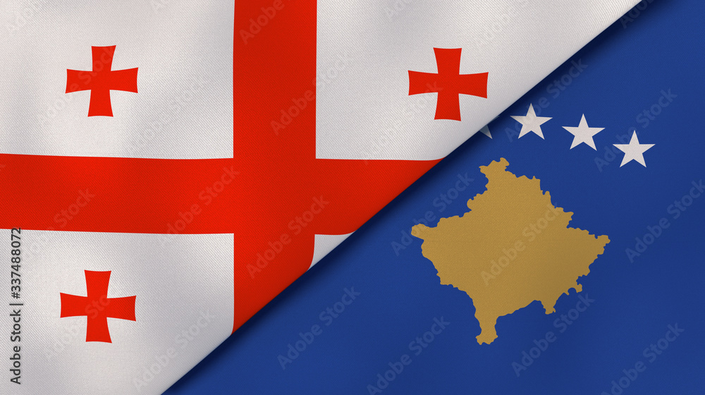 The flags of Georgia and Kosovo. News, reportage, business background. 3d illustration