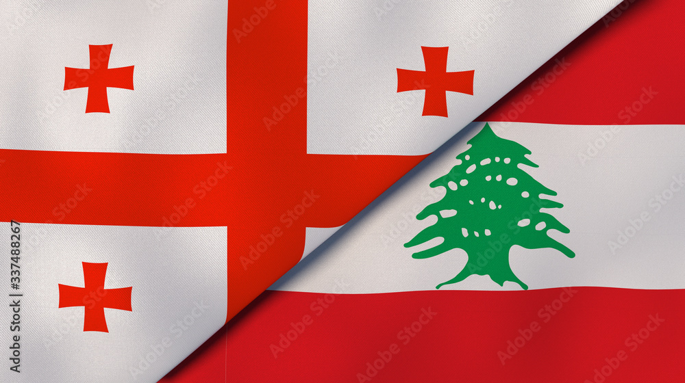 The flags of Georgia and Lebanon. News, reportage, business background. 3d illustration