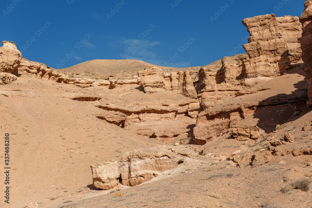 Charyn canyon is the famous place in Kazakhstan, similar to the Martian landscape