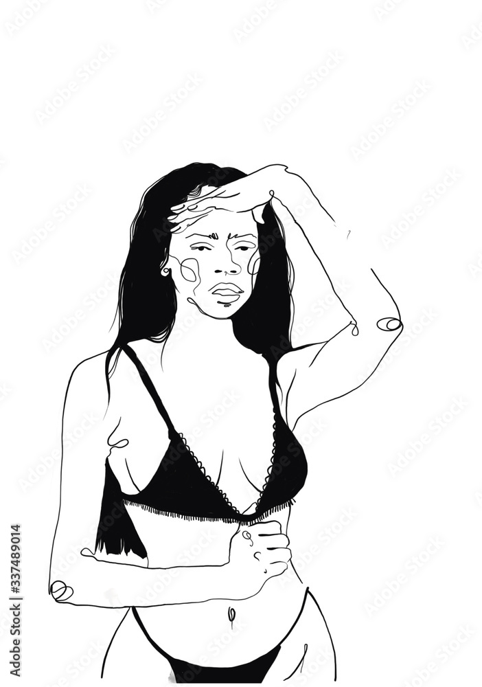 Seductive young woman in lingerie. Female slender body. Hand-drawn illustration, sketch. isolated on white background Seductive young woman in lingerie. Female slender body. Hand-drawn illustration, sketch. isolated on white background