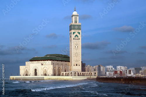 Casablanca, Morocco - 02.26.2019: View of one of the world's largest mosque Hassan II.