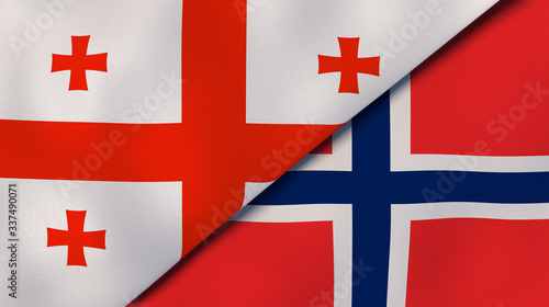 The flags of Georgia and Norway. News, reportage, business background. 3d illustration photo