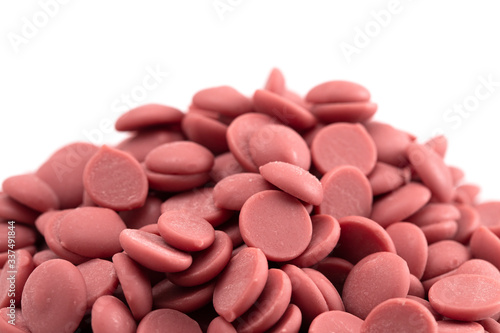 Authentic Ruby Chocolate Drops on a White Background
