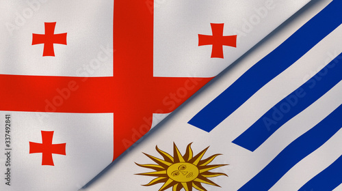 The flags of Georgia and Uruguay. News, reportage, business background. 3d illustration photo