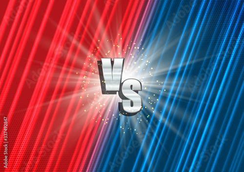 Versus screen with silver metal text and starburst