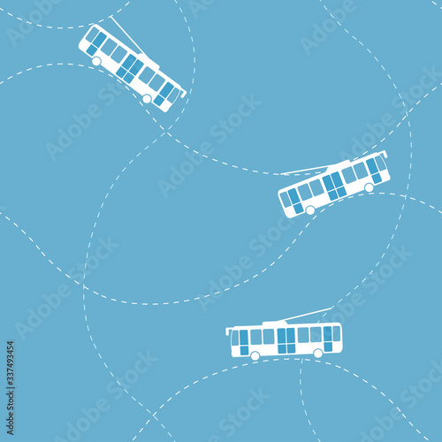 Seamless flat cartoon vector pattern with trolleybus