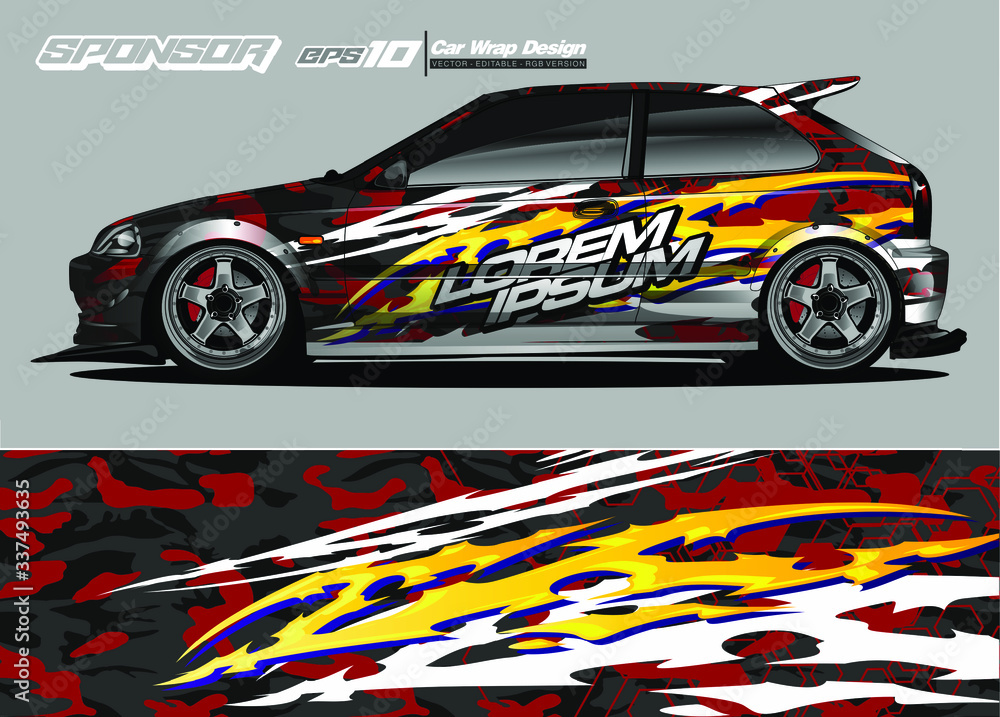 rally car livery design vector. abstract race style background for vehicle vinyl sticker wrap
rally car livery design vector. abstract race style background for vehicle vinyl sticker wrap