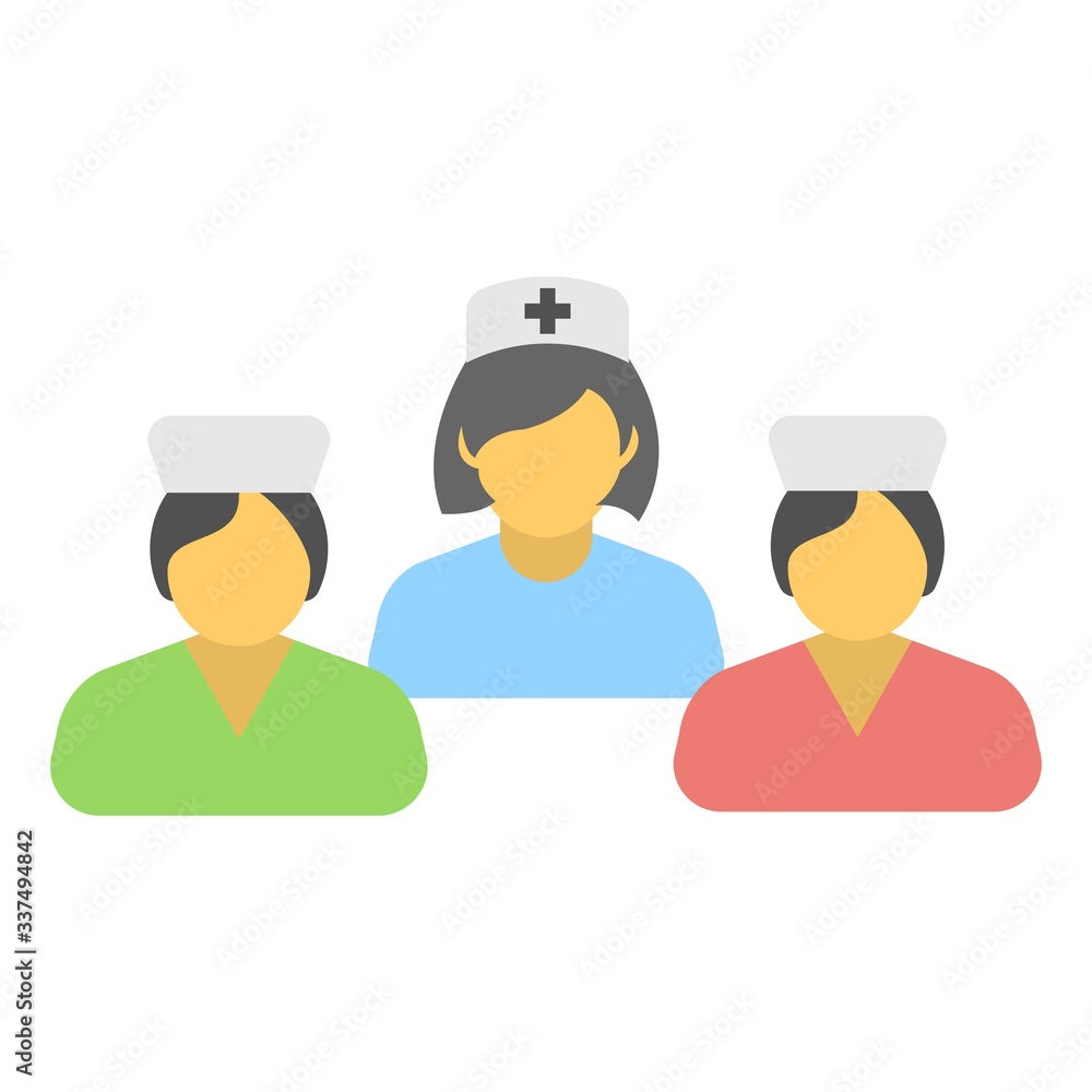 Medical staff icon. Hospital personnel symbol. Nurses icon in flat style. Medical staff icon. Hospital personnel symbol. Nurses icon in flat style.