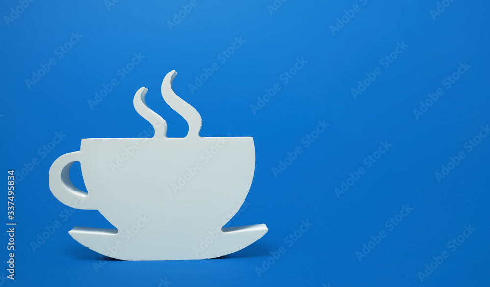 The cafe is open after quarantine. White plate inviting sign for cafe on a blue background The cafe is open after quarantine. White plate inviting sign for cafe on a blue background