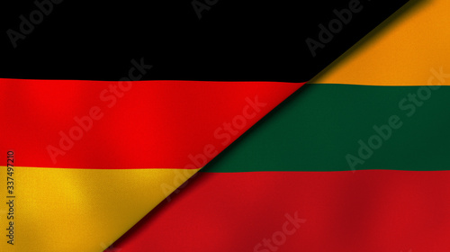 The flags of Germany and Lithuania. News  reportage  business background. 3d illustration