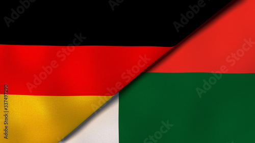 The flags of Germany and Madagascar. News  reportage  business background. 3d illustration