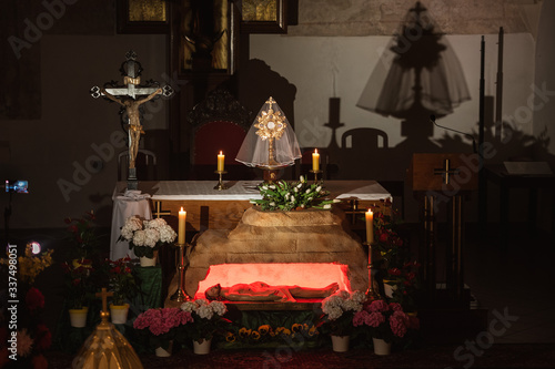 Grave of Jesus Christ and the Holy Sacrament during the Easter triduum before Easter. photo