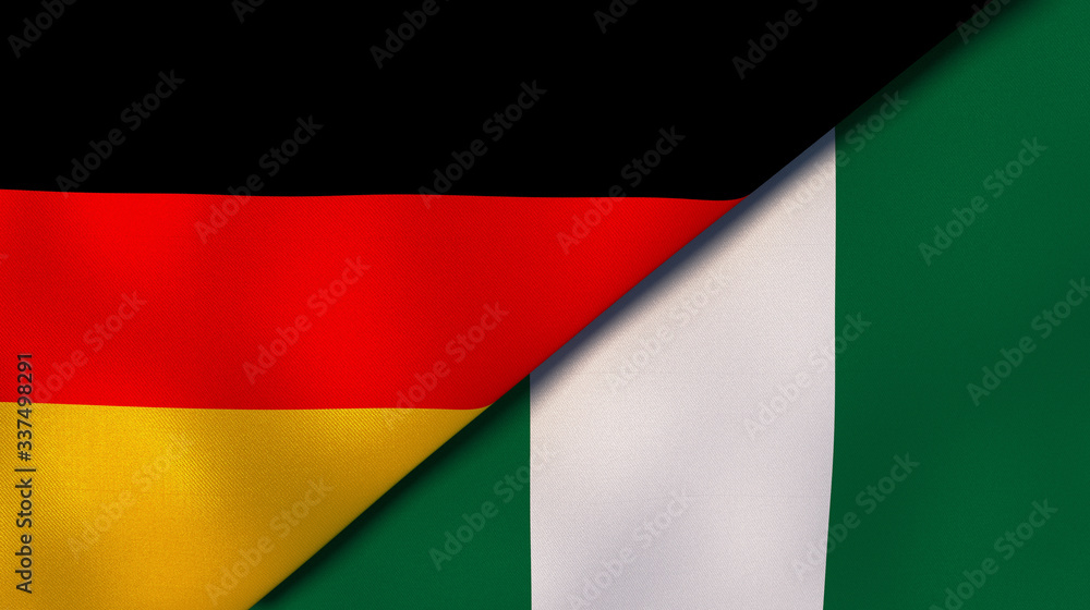The flags of Germany and Nigeria. News, reportage, business background. 3d illustration
