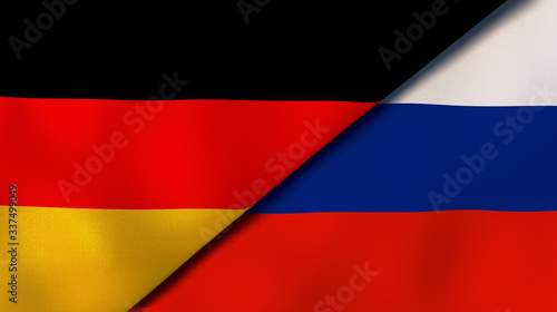 The flags of Germany and Russia. News  reportage  business background. 3d illustration
