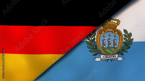 The flags of Germany and San Marino. News, reportage, business background. 3d illustration photo