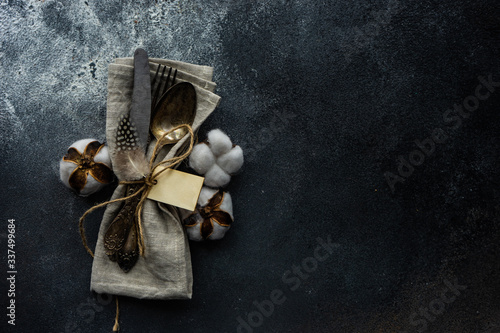 Table setting on concrete background