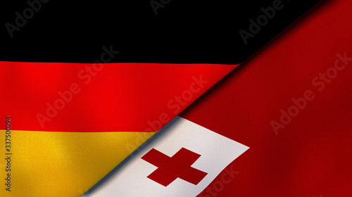 The flags of Germany and Tonga. News, reportage, business background. 3d illustration photo