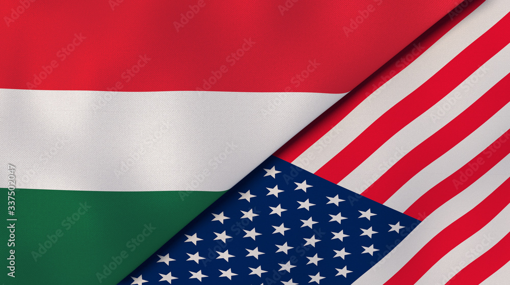 Obraz premium The flags of Hungary and United States. News, reportage, business background. 3d illustration