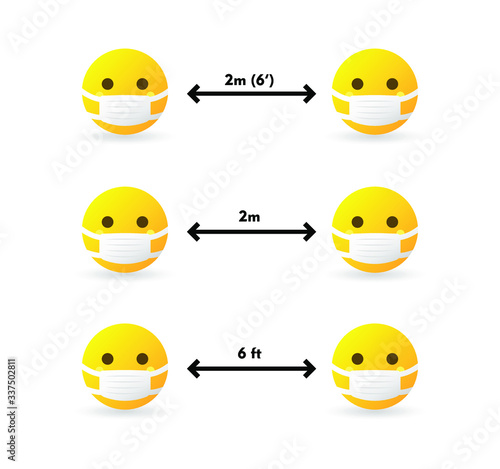 Keep safe distance signs set. Preventive measures, keep 1 meter or 2 feet distance - isolated vector illustration