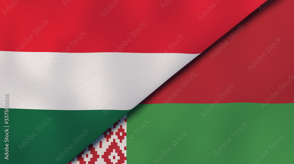 Obraz premium The flags of Hungary and Belarus. News, reportage, business background. 3d illustration