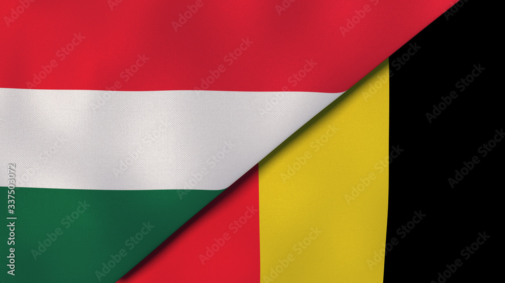 Fototapeta premium The flags of Hungary and Belgium. News, reportage, business background. 3d illustration