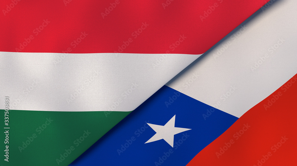 Fototapeta premium The flags of Hungary and Chile. News, reportage, business background. 3d illustration