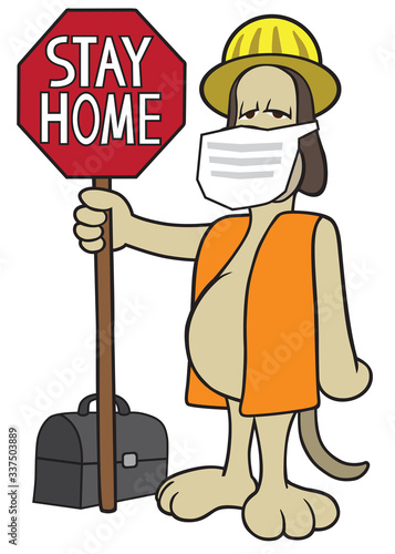 Dog With Warning Sign