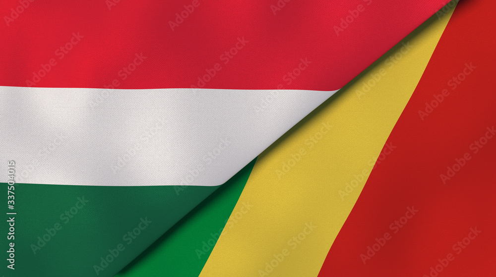 Fototapeta premium The flags of Hungary and Congo. News, reportage, business background. 3d illustration