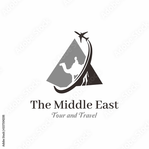 camel and pyramid silhouette, perfect logo design travel in the middle east