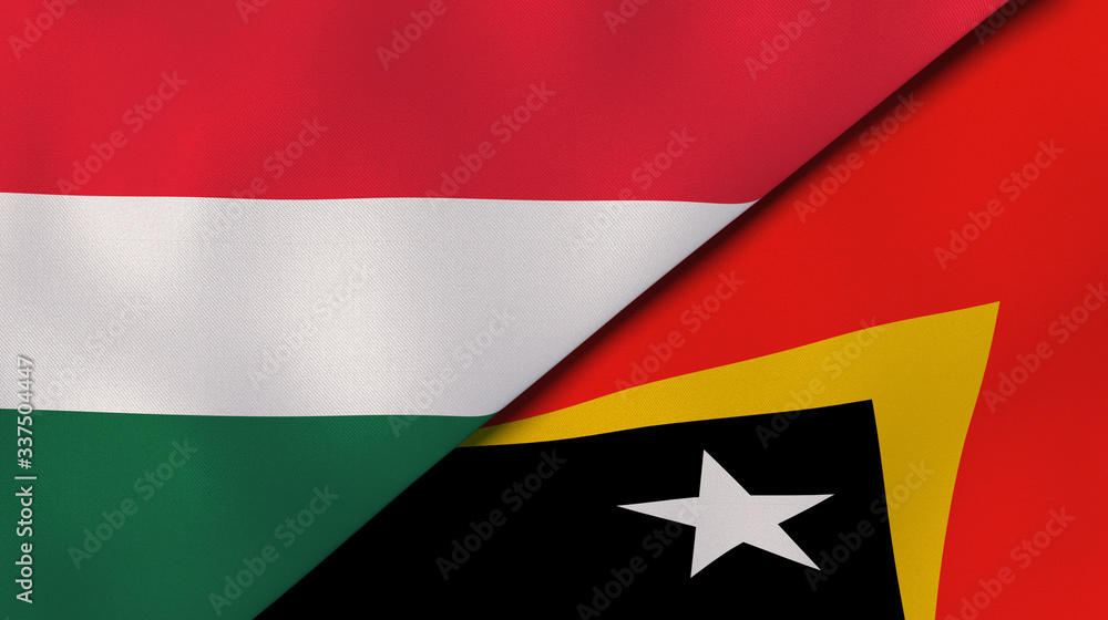 The flags of Hungary and East Timor. News, reportage, business background. 3d illustration The flags of Hungary and East Timor. News, reportage, business background. 3d illustration