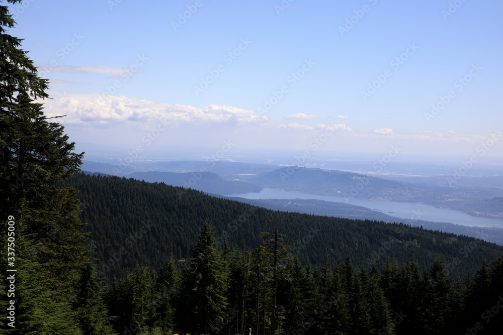 Vancouver, America - August 18, 2019: Landscape at Grouse Mountain, Vancouver, America
