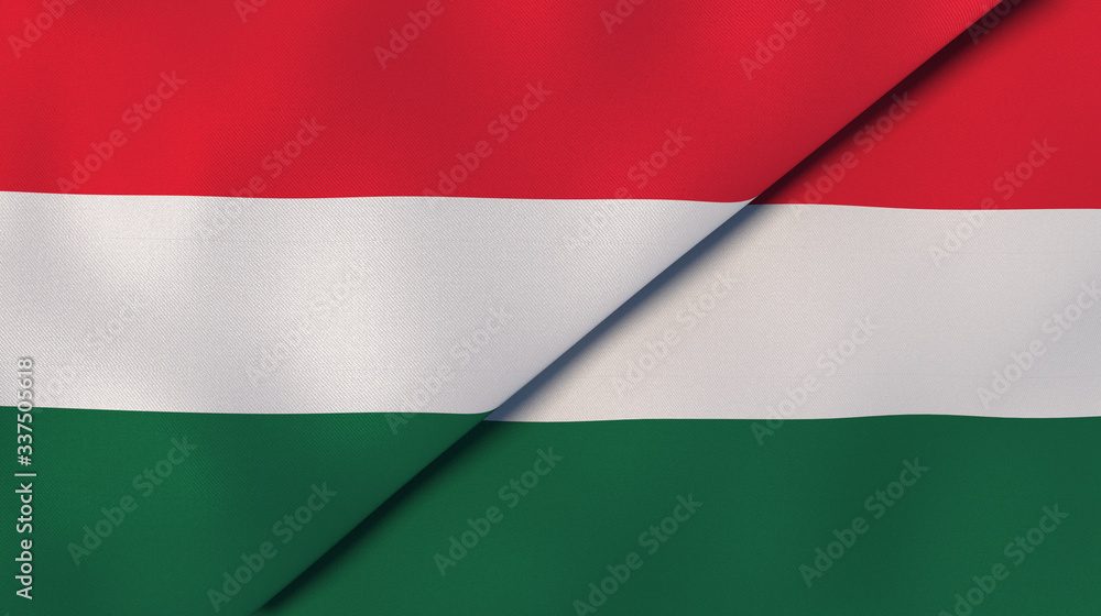 The flags of Hungary and Hungary. News, reportage, business background. 3d illustration