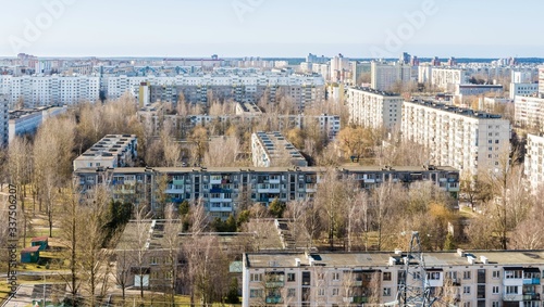 View of the house and street in a residential area in Vitebsk, Belarus