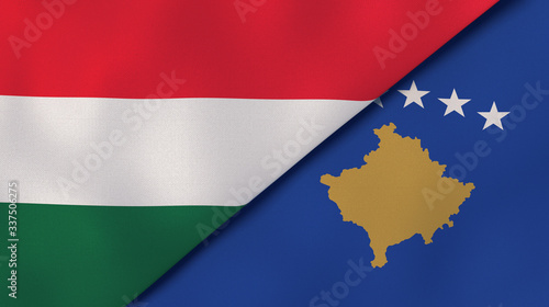 The flags of Hungary and Kosovo. News, reportage, business background. 3d illustration
