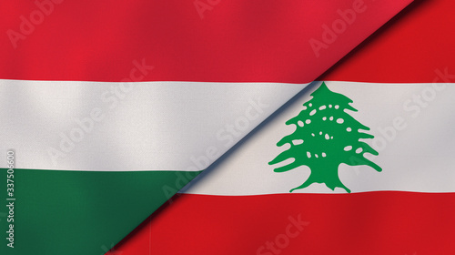 The flags of Hungary and Lebanon. News, reportage, business background. 3d illustration