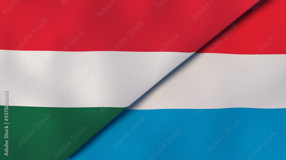 Fototapeta premium The flags of Hungary and Luxembourg. News, reportage, business background. 3d illustration