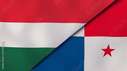 The flags of Hungary and Panama. News, reportage, business background. 3d illustration